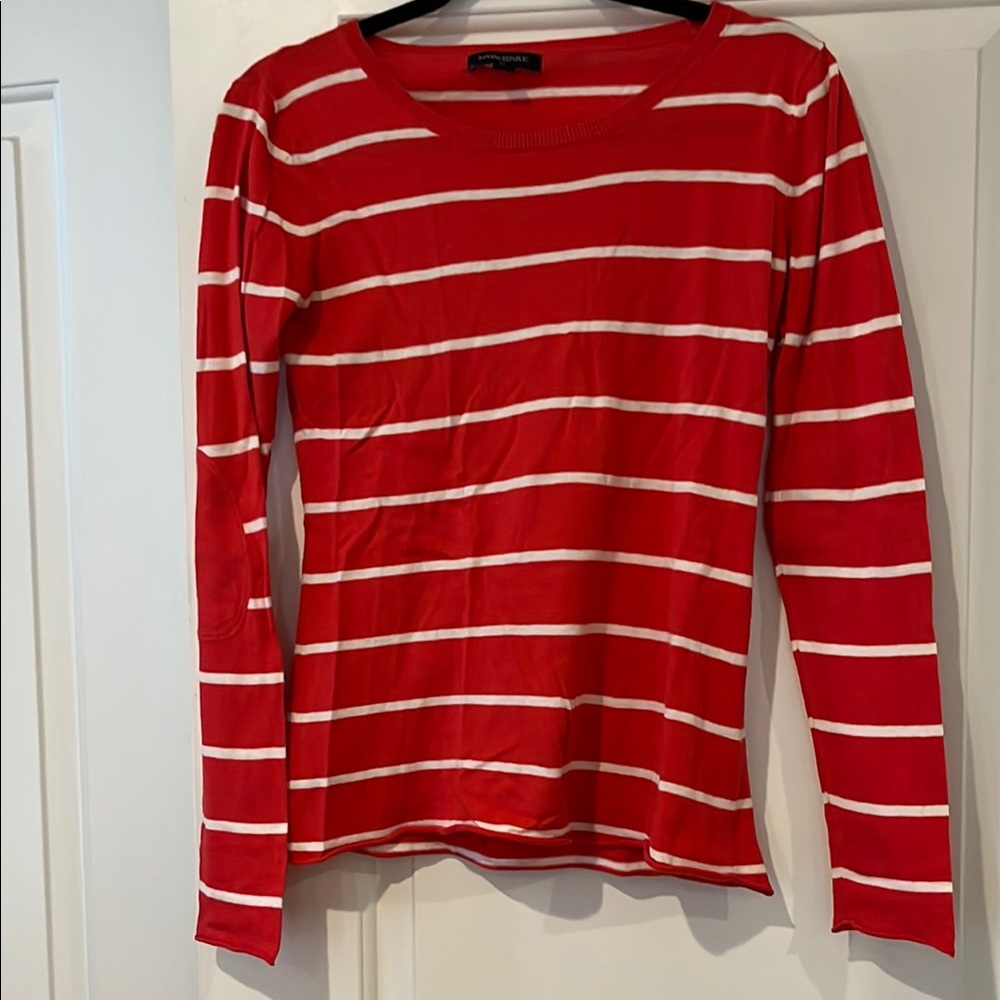 Banana Republic Tomato Red and White Striped Long Sleeve Top